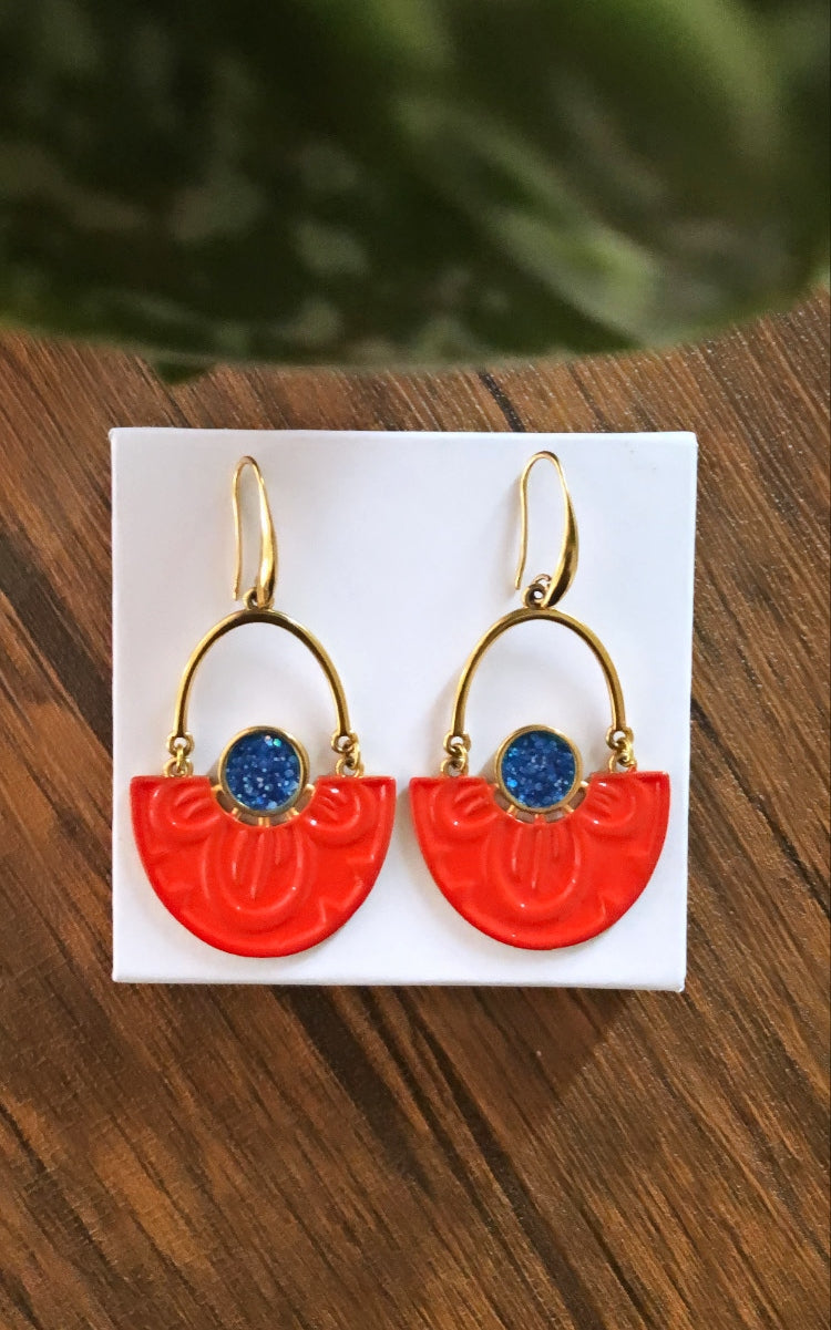 Neon Orange Nymphaea Lotus earrings