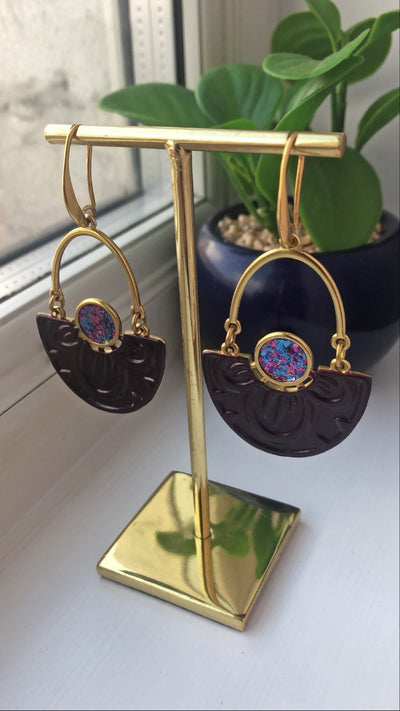 Dark Purple Nymphaea Lotus Earrings