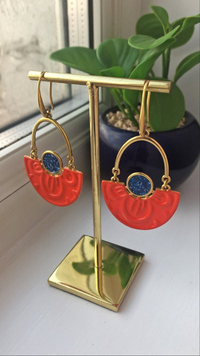 Neon Orange Nymphaea Lotus earrings
