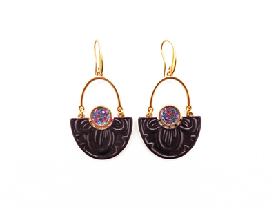 Dark Purple Nymphaea Lotus Earrings